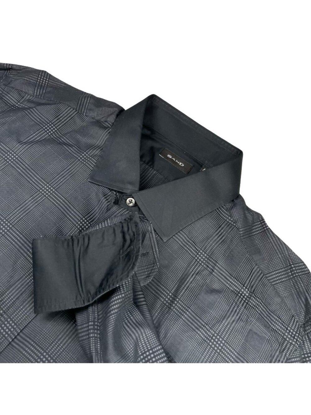 Sand Copenhagen Men’s 100% Cotton Flip Cuff Dress Shirt Black Plaid • Size 46 EU